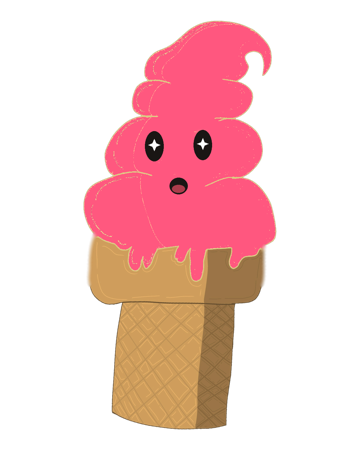 Strawberry mascot with starry eyes, excited for online ordering