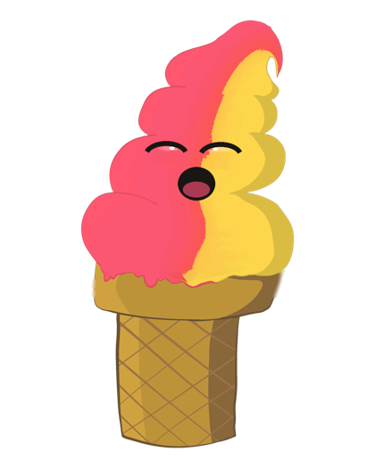 Swirl, the strawberry-banana twist mascot, singing hello