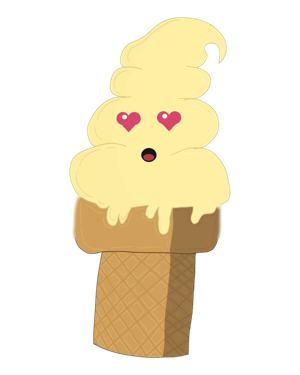 Vanilla mascot with heart eyes, delighted about gift cards